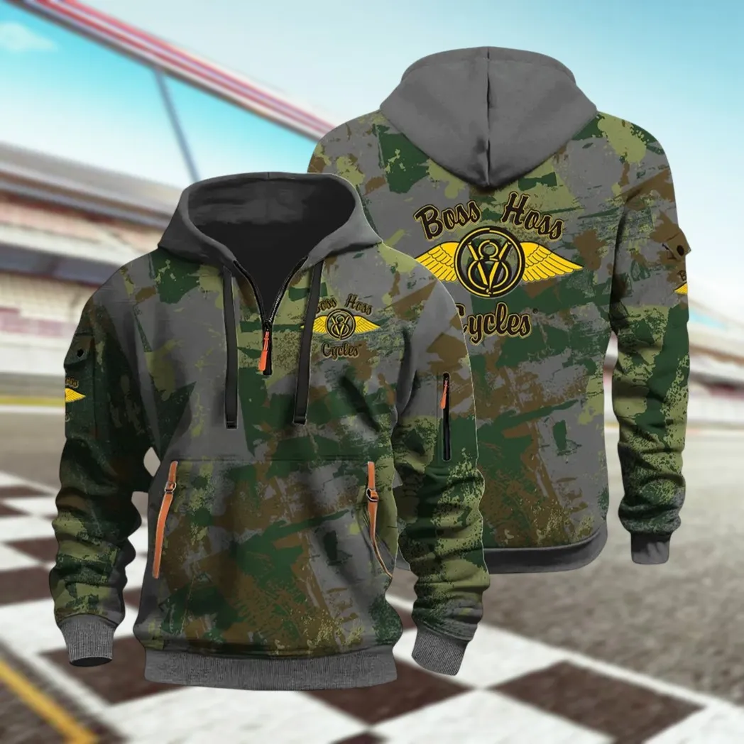 Muscle Motorcycle Hoodie Half Zip 3D Print, Rugged & Comfortable Streetwear Outfit CAR514 - Dark Gray