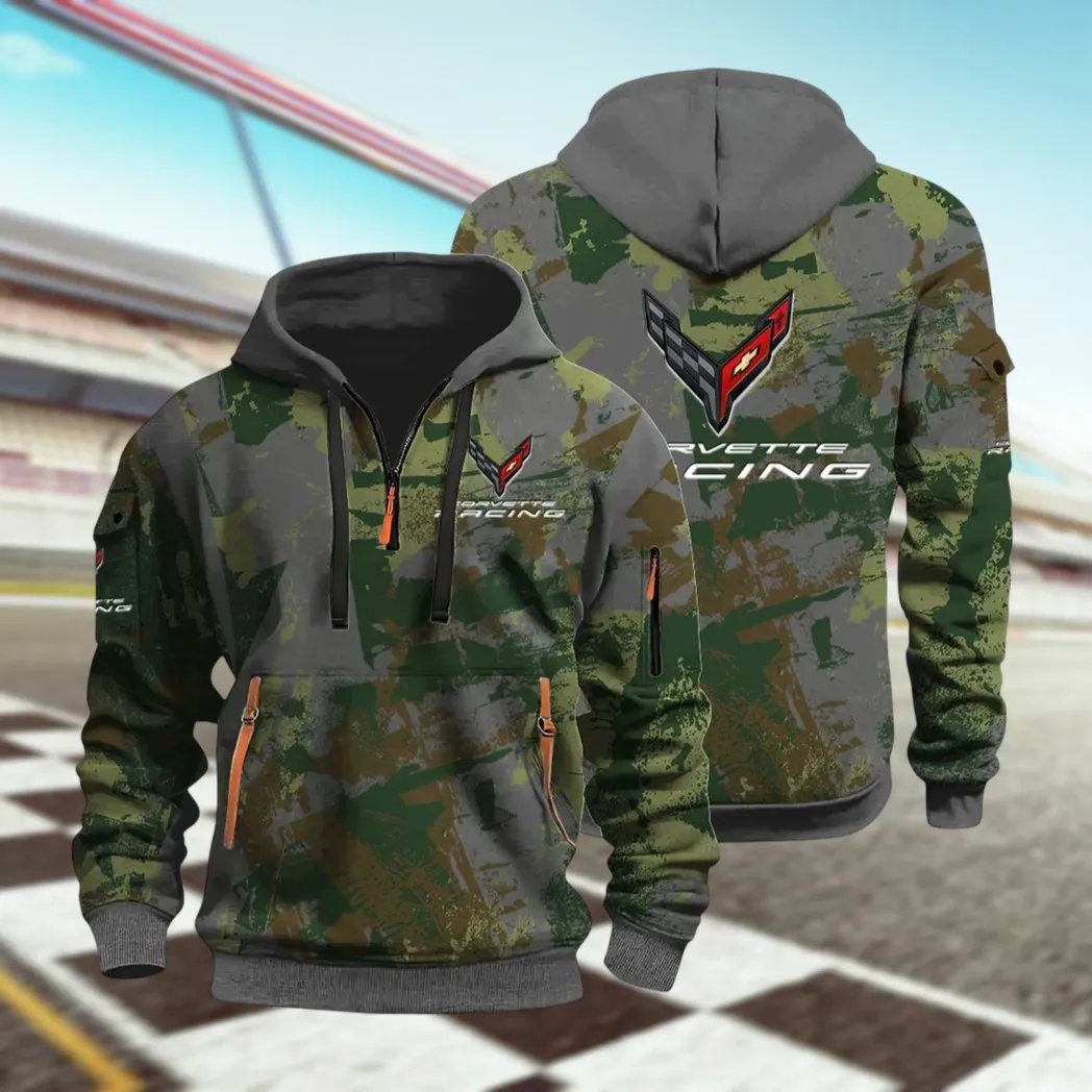 Racing Classic Hoodie Half Zip 3D Print, Street-Ready Casual Hoodie CAR514 - Dark Gray