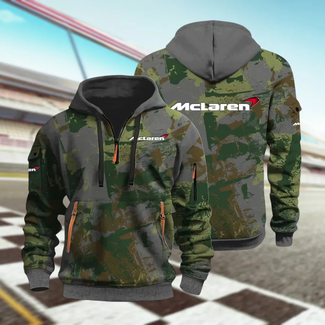 Racing Icon Hoodie Half Zip 3D Print, Rugged Casual Hoodie CAR514 - Dark Gray