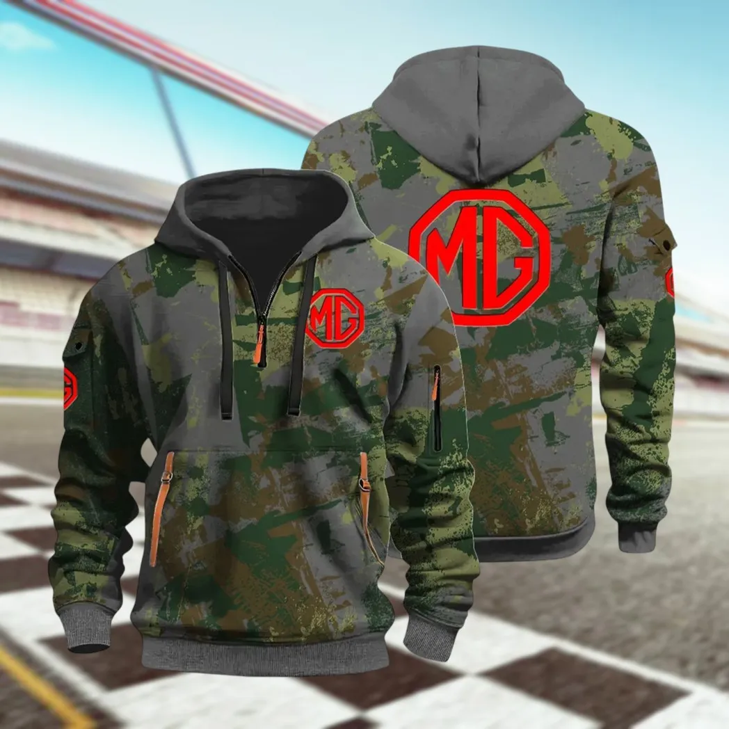 Iconic British Ride Hoodie Half Zip 3D Print, Sporty Urban Comfort Hoodie CAR514 - Dark Gray