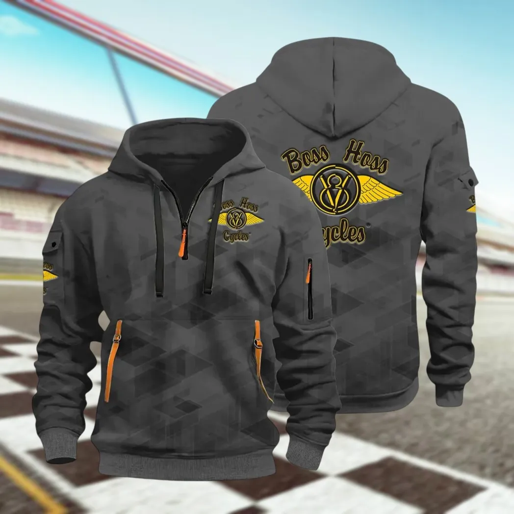 Big Engine Bike Hoodie Half Zip 3D Print, Streetwear Casual Look Outfit CAR514 - Dark Gray