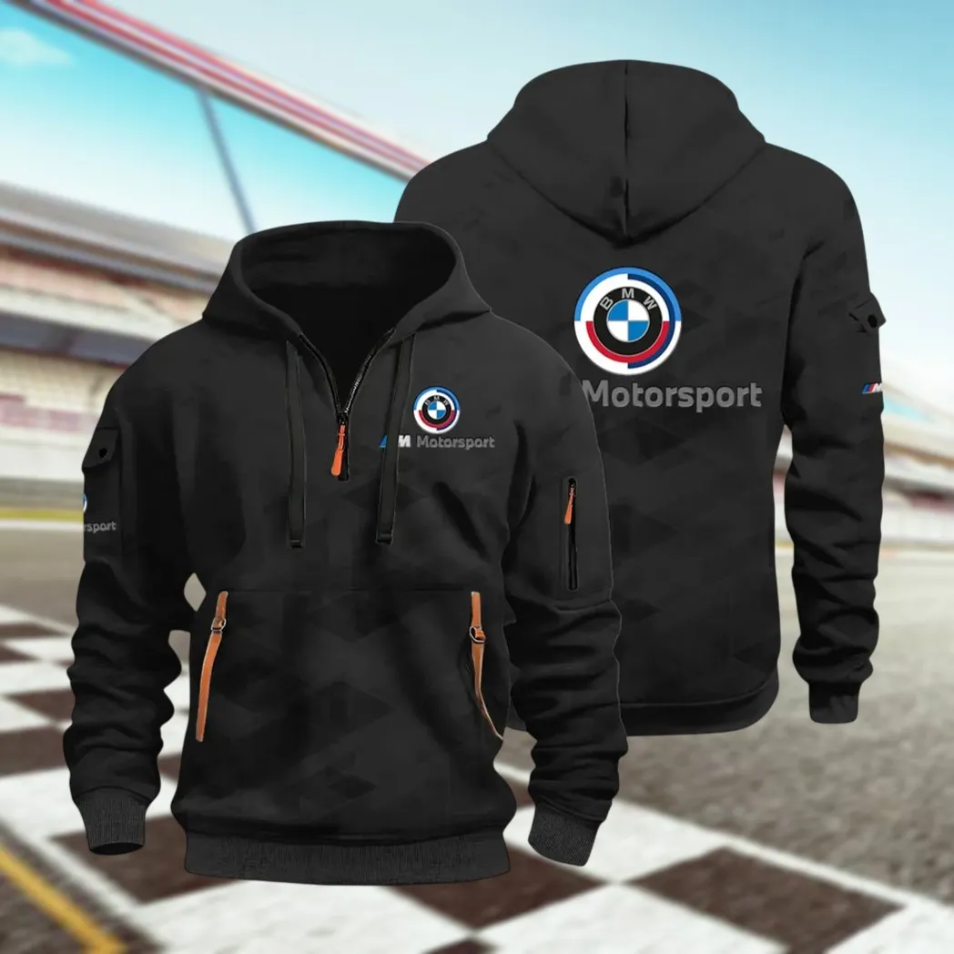 Racing Coupe Hoodie Half Zip 3D Print, Rugged Casual Hoodie CAR514 - Black