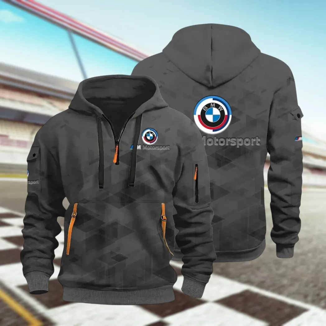 Racing Coupe Hoodie Half Zip 3D Print, Rugged Casual Hoodie CAR514 - Dark Gray