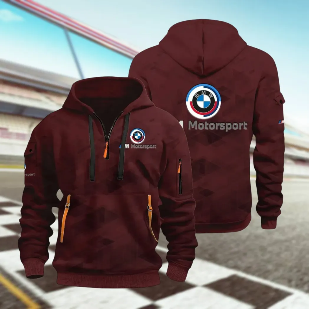 Racing Coupe Hoodie Half Zip 3D Print, Rugged Casual Hoodie CAR514 - Dark Red