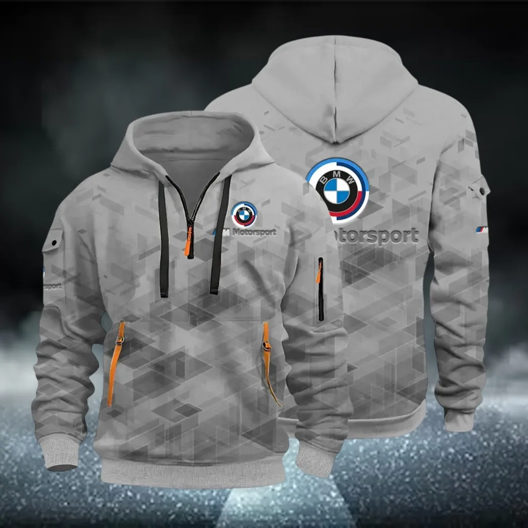 Racing Coupe Hoodie Half Zip 3D Print, Rugged Casual Hoodie CAR514 - Gray