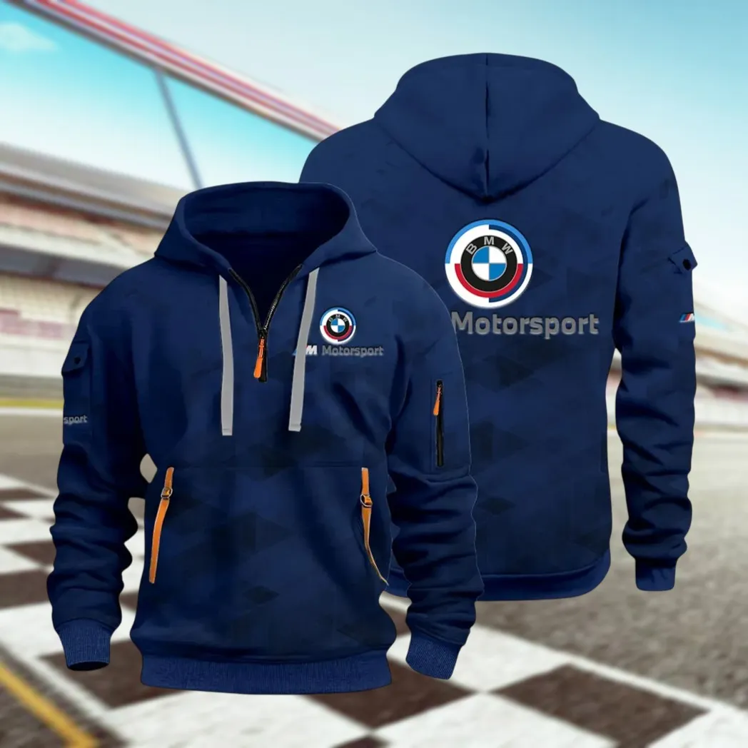 Racing Coupe Hoodie Half Zip 3D Print, Rugged Casual Hoodie CAR514 - Navy