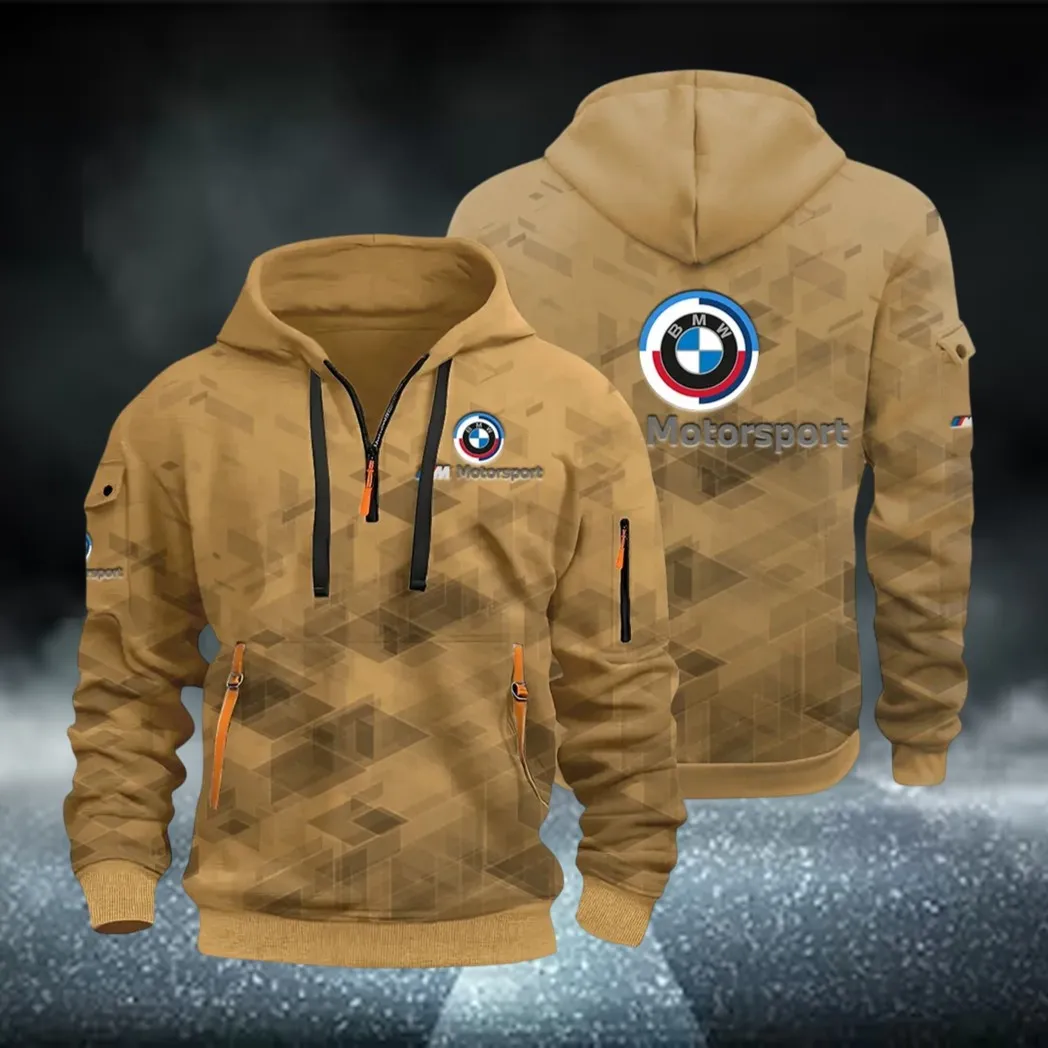 Racing Coupe Hoodie Half Zip 3D Print, Rugged Casual Hoodie CAR514 - Khaki