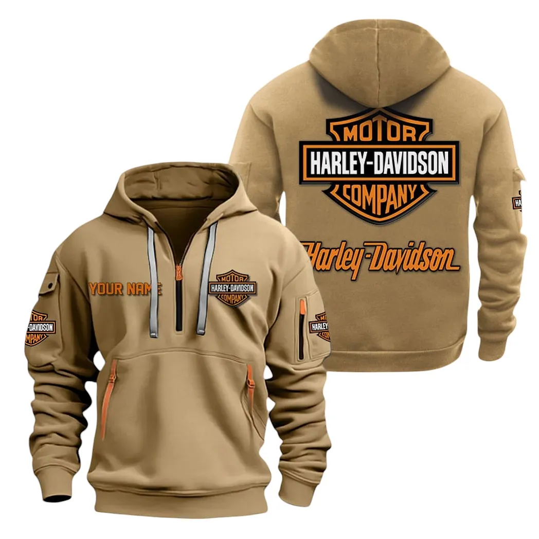 Biker Icon Hoodie Half Zipper, Everyday Fan Hoodie CAR200 - Khaki