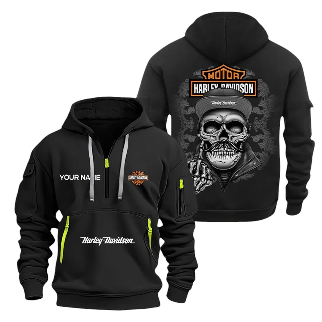 Biker Icon Hoodie Half Zipper, Streetwear Fan Hoodie CAR166 - Black