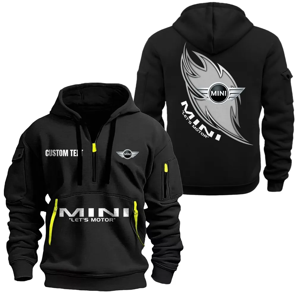 Car Retro Ride Hoodie Half Zipper, Sporty Fan Half-Zip Hoodie CAR170 - Black