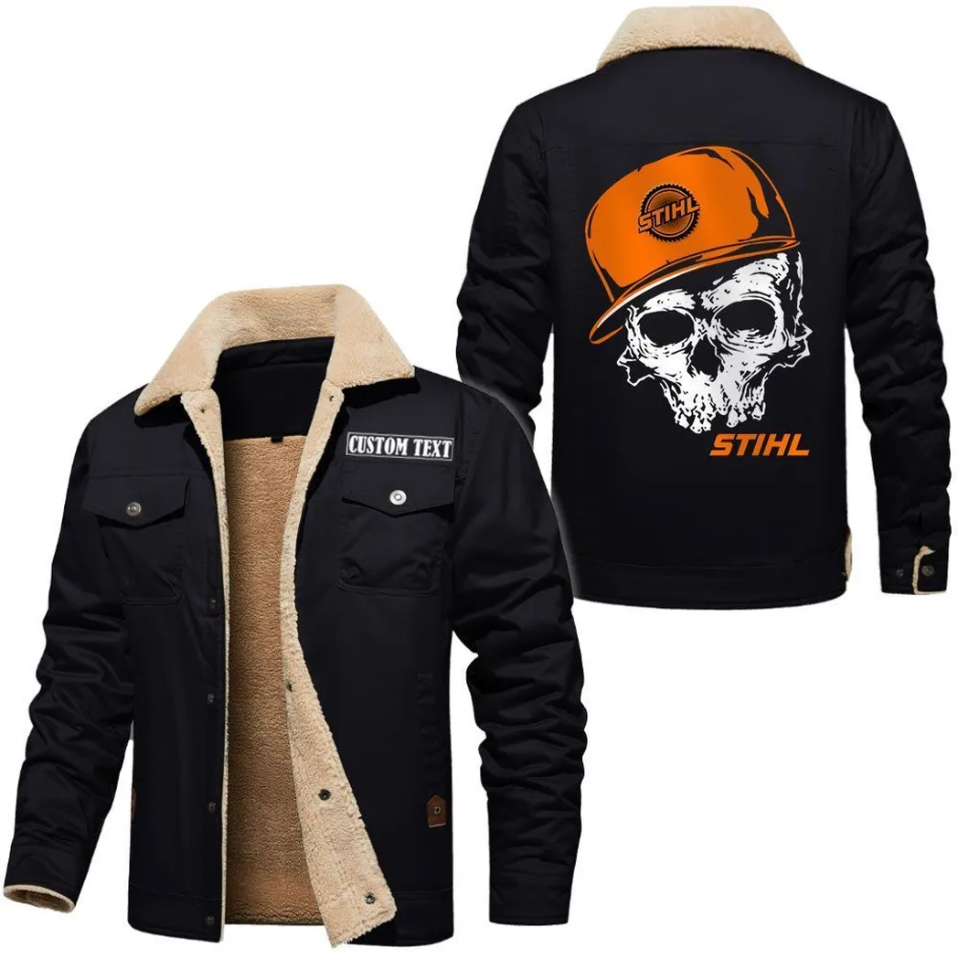 Chainsaw Jacket Fur Collar Fleece, Car Enthusiast Warm Jacket CAR566112825489-Black