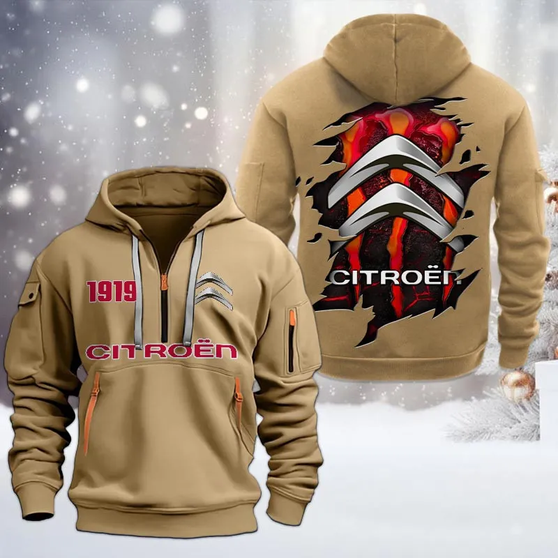 City Car Hoodie Half Zipper, Classic Sport Half-Zip Hoodie CAR198 - Khaki