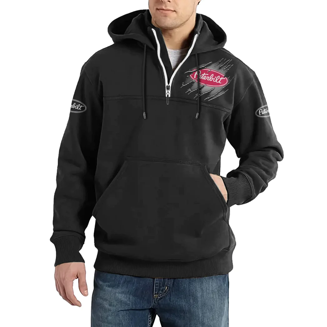 Commercial Lorry Casual Stand Up Collar Hoodie, Garage Days Street Hoodie HVN1386PE - Black