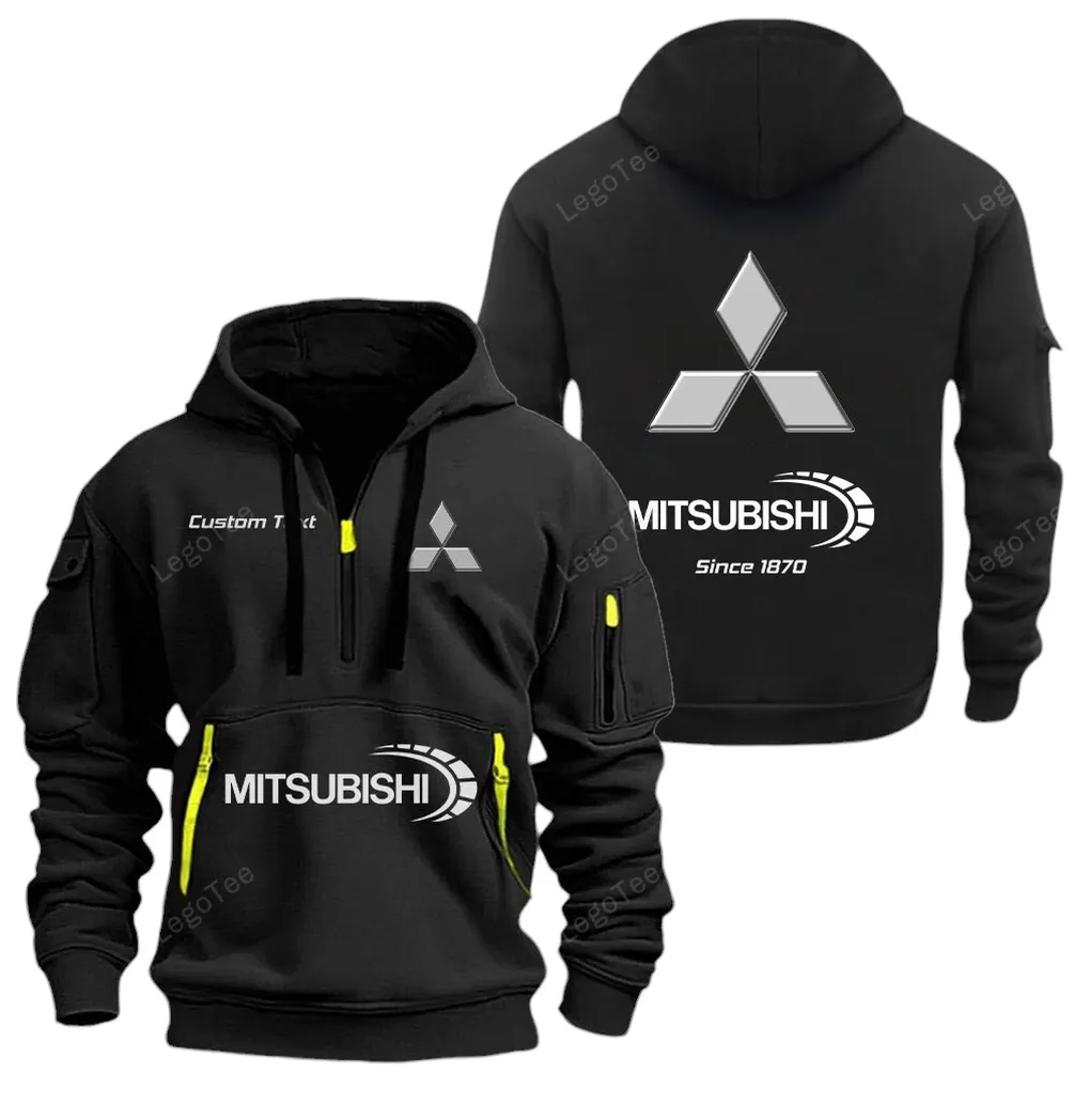 Compact Sedan Hoodie Half Zipper, Casual Sport Half-Zip Hoodie CAR052 -Black