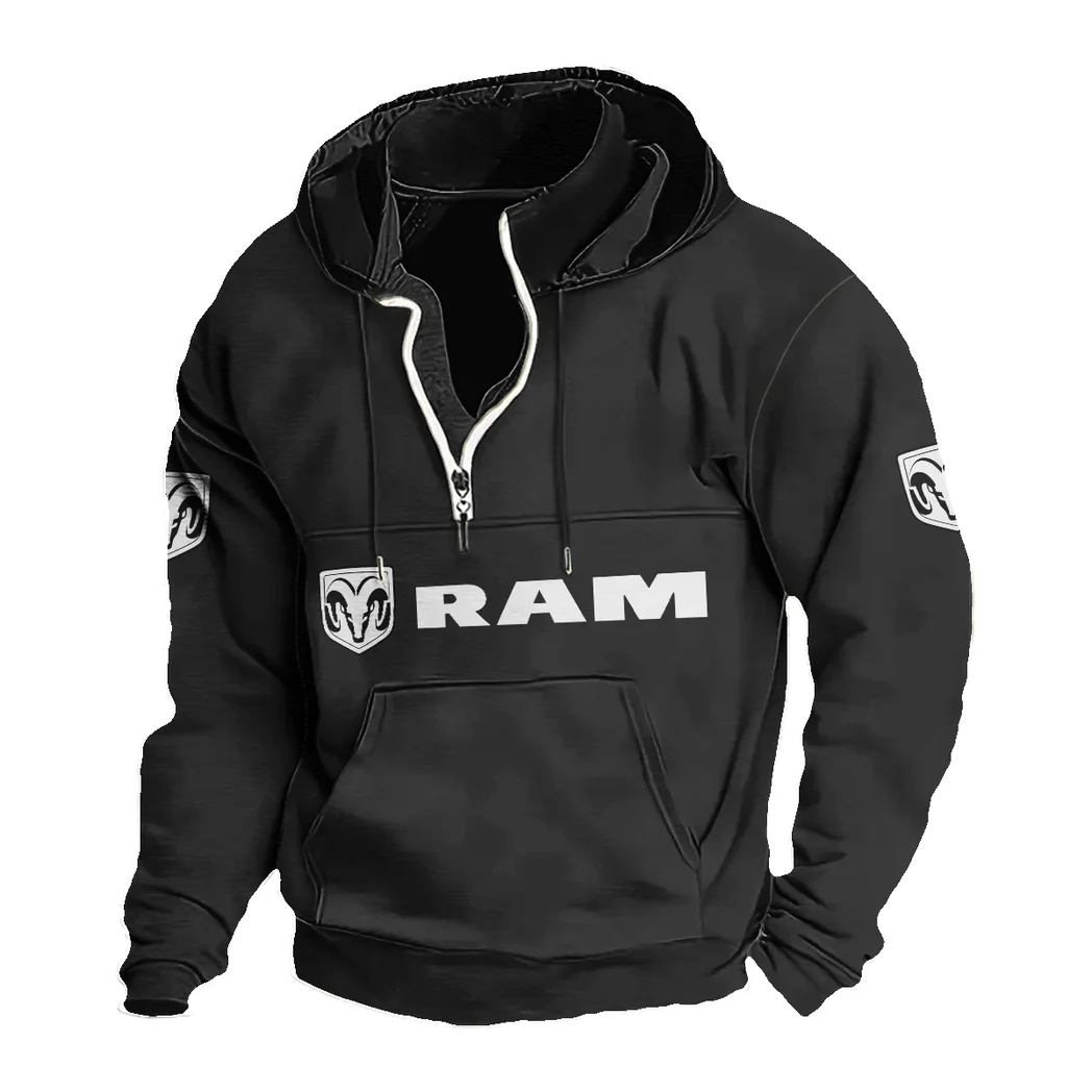 Durable Vehicle Casual Stand Up Collar Hoodie, Road Life Edge Hoodie HVN1397RT - Black