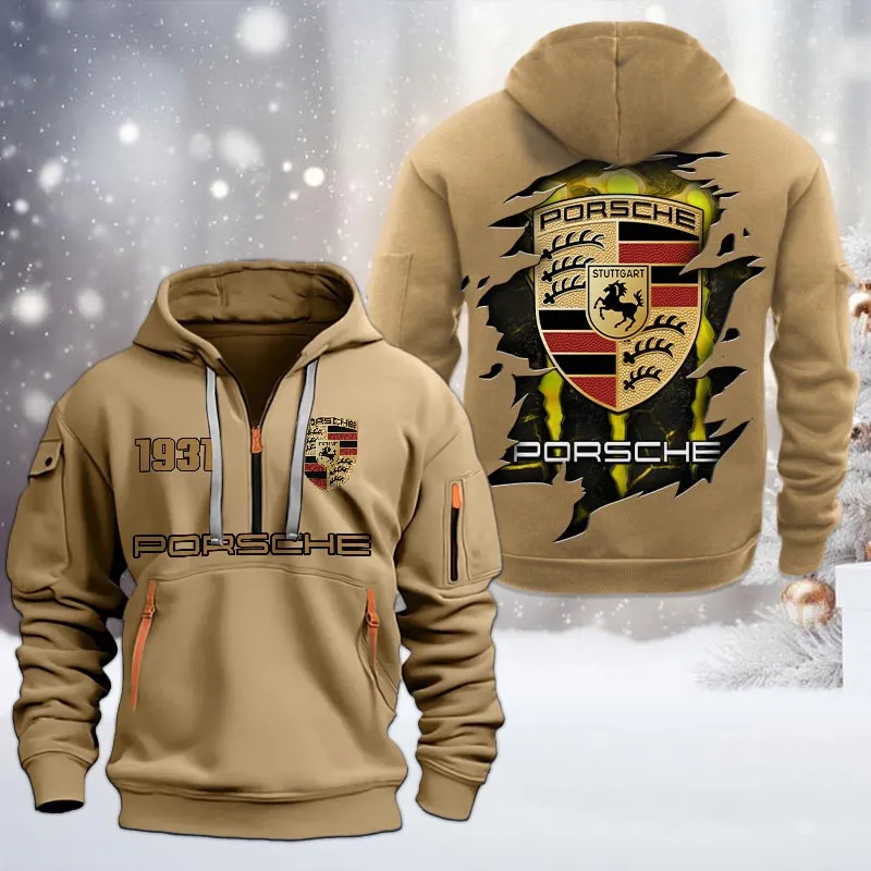 Exotic Coupe Hoodie Half Zipper, Active Supporter Half-Zip Hoodie CAR198 - Khaki