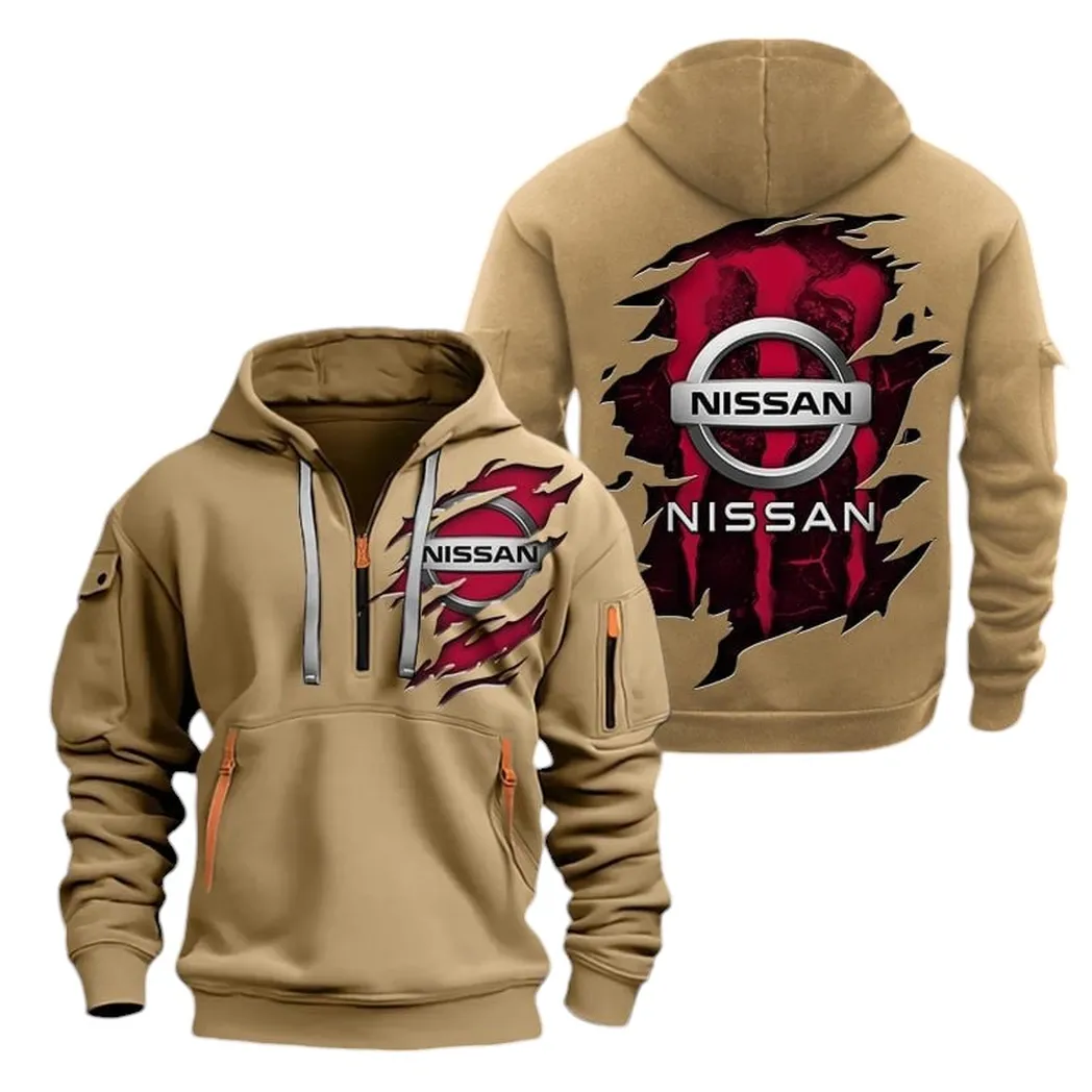 Family Sedan Hoodie Half Zipper, Sporty Fan Half-Zip Hoodie CAR021 -Khaki