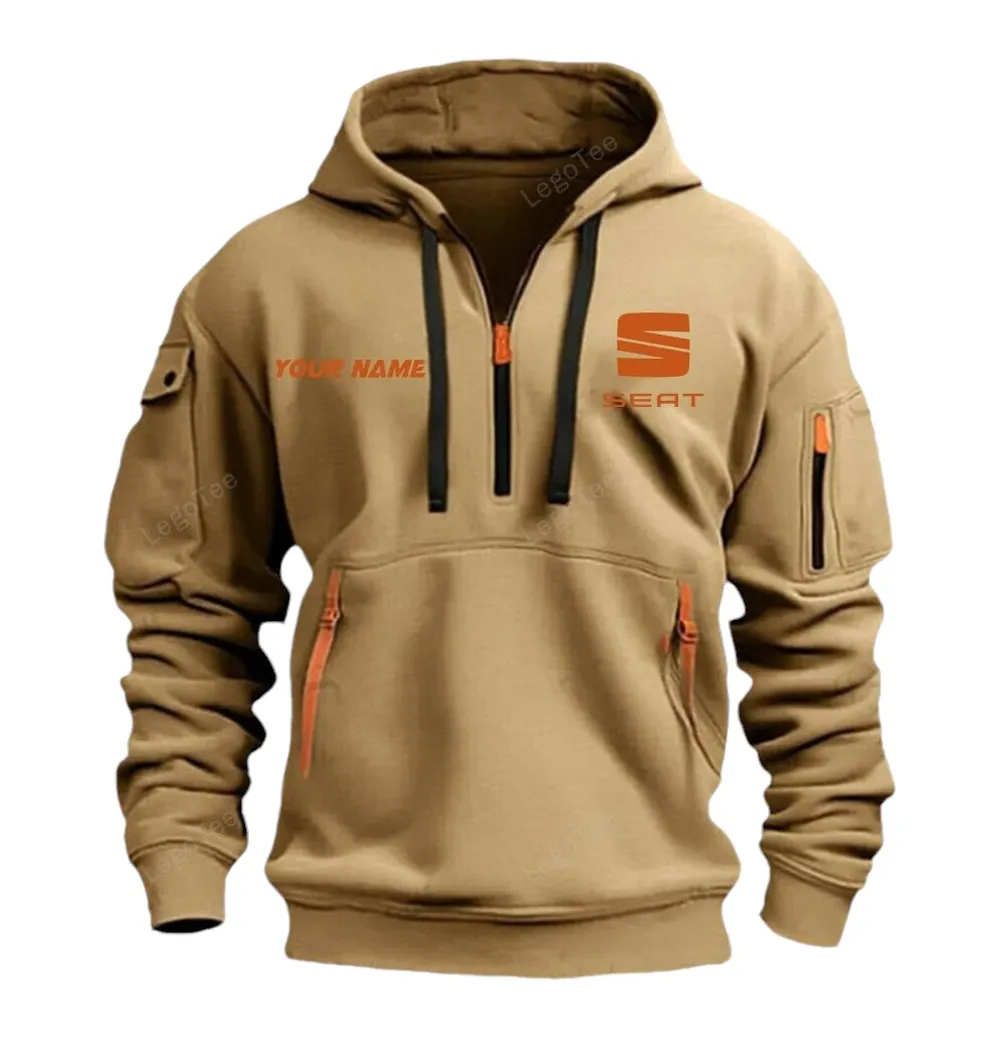Family Sedan Hoodie Half Zipper, True Fan Hoodie CAR042 -Khaki