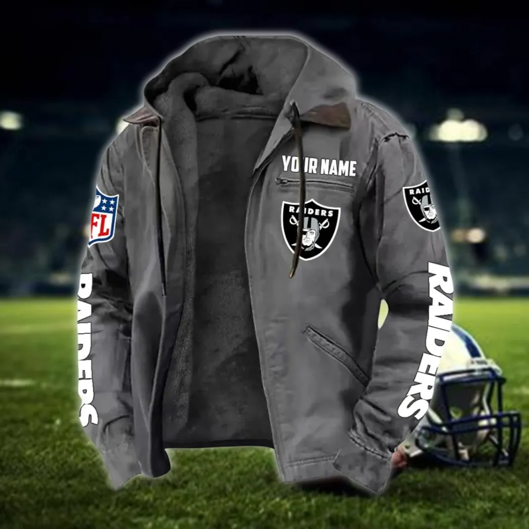 Fan Squad Hooded Flannel Hoodie, Warm Sport Spirit Hoodie NFL168101525019 - Gray