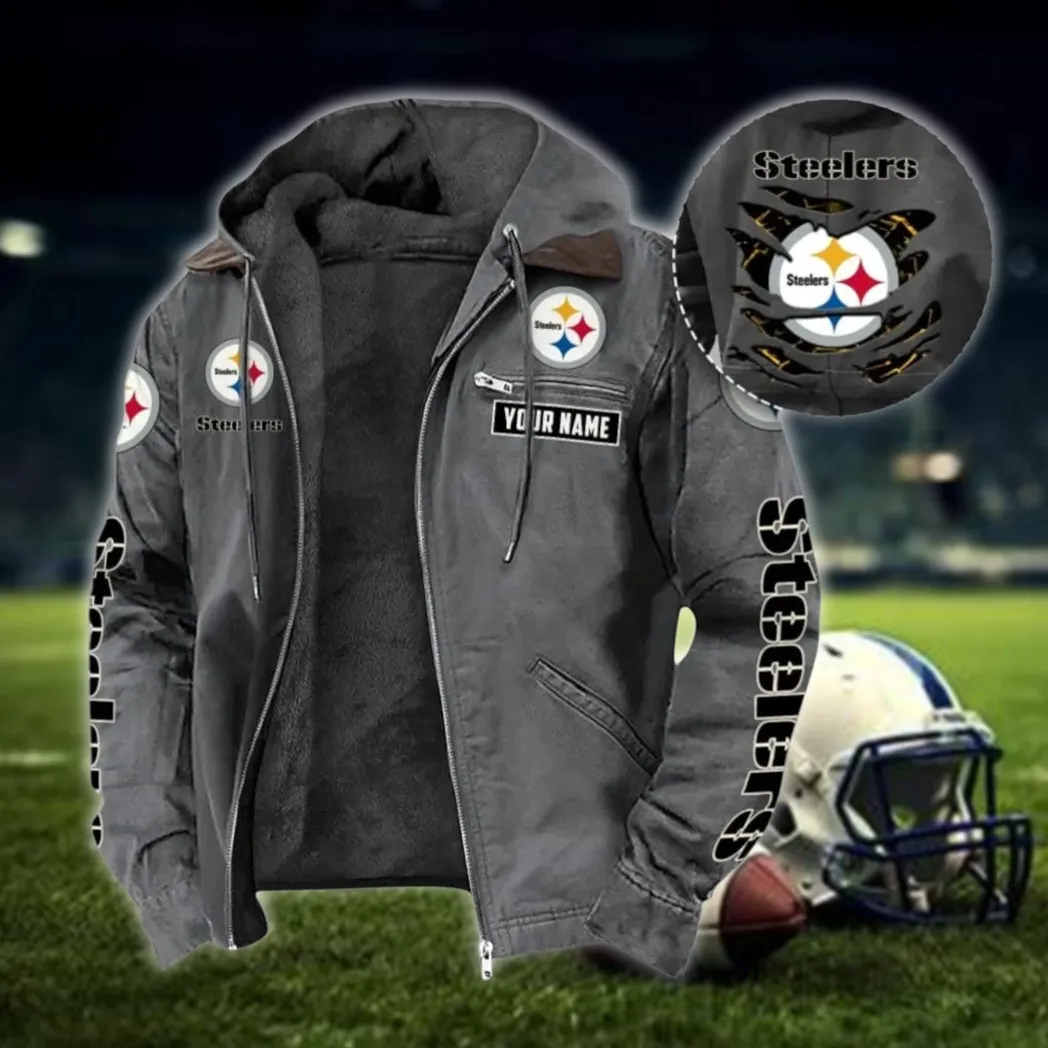 Football Steel Crew Hooded And Flannel Hoodie, Rugged Sport Flannel Hoodie NFL135 - Gray