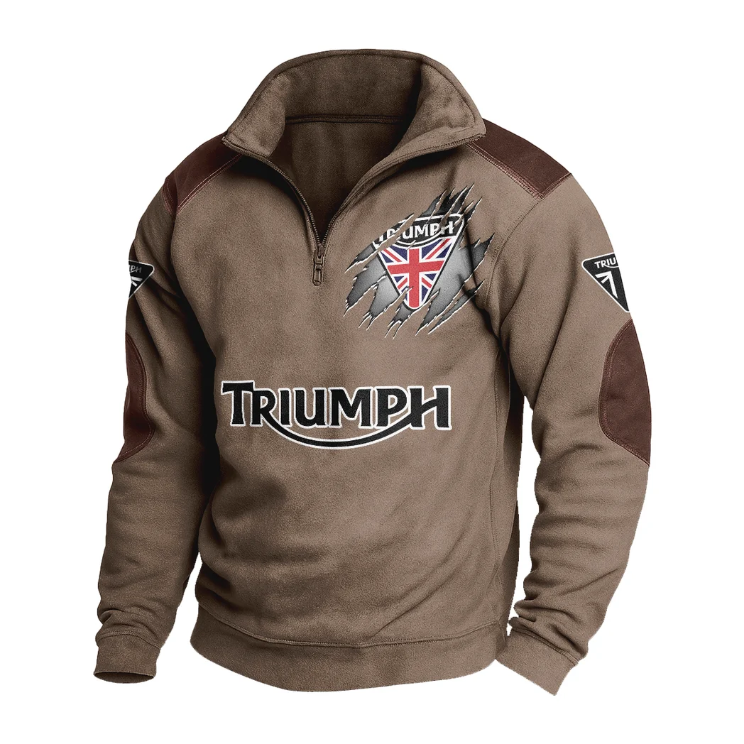 Freedom Rider Stand-up Collar Sweatshirt, Gearhead Streetwear Hoodie HVN1386TM - Brown