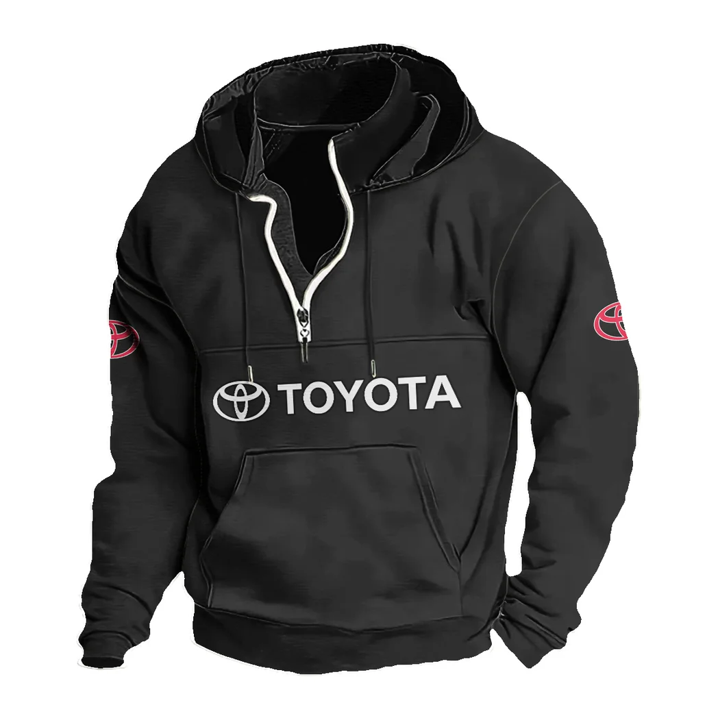 Global Auto Casual Stand Up Collar Hoodie, Rugged Road Spirit Hoodie HVN1397TO - Black