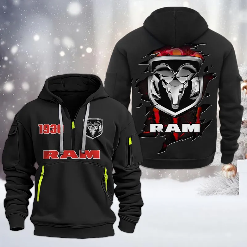 Hauling Truck Hoodie Half Zipper, Supporter Style Half-Zip Hoodie CAR198 - Black