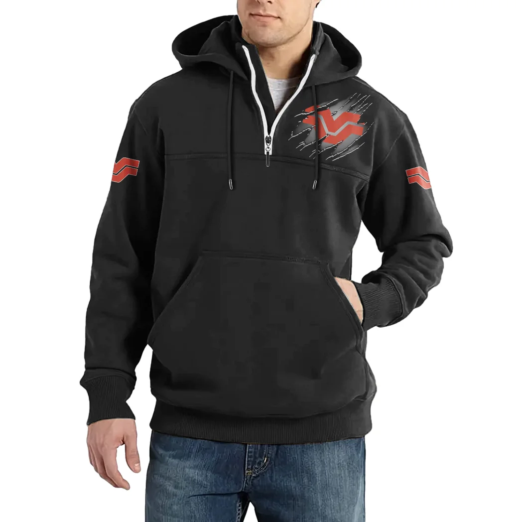 Heavy-Duty Tractor Casual Stand Up Collar Hoodie, Gearhead Stand Collar Hoodie HVN1386VE - Black
