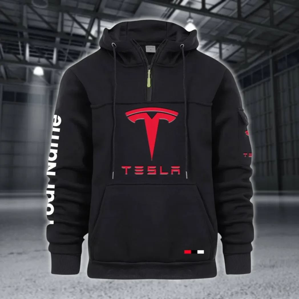 High-Tech Auto Large Pocket Hoodie, Quarter-Zip Hoodie for Drivers CAR514 - Black