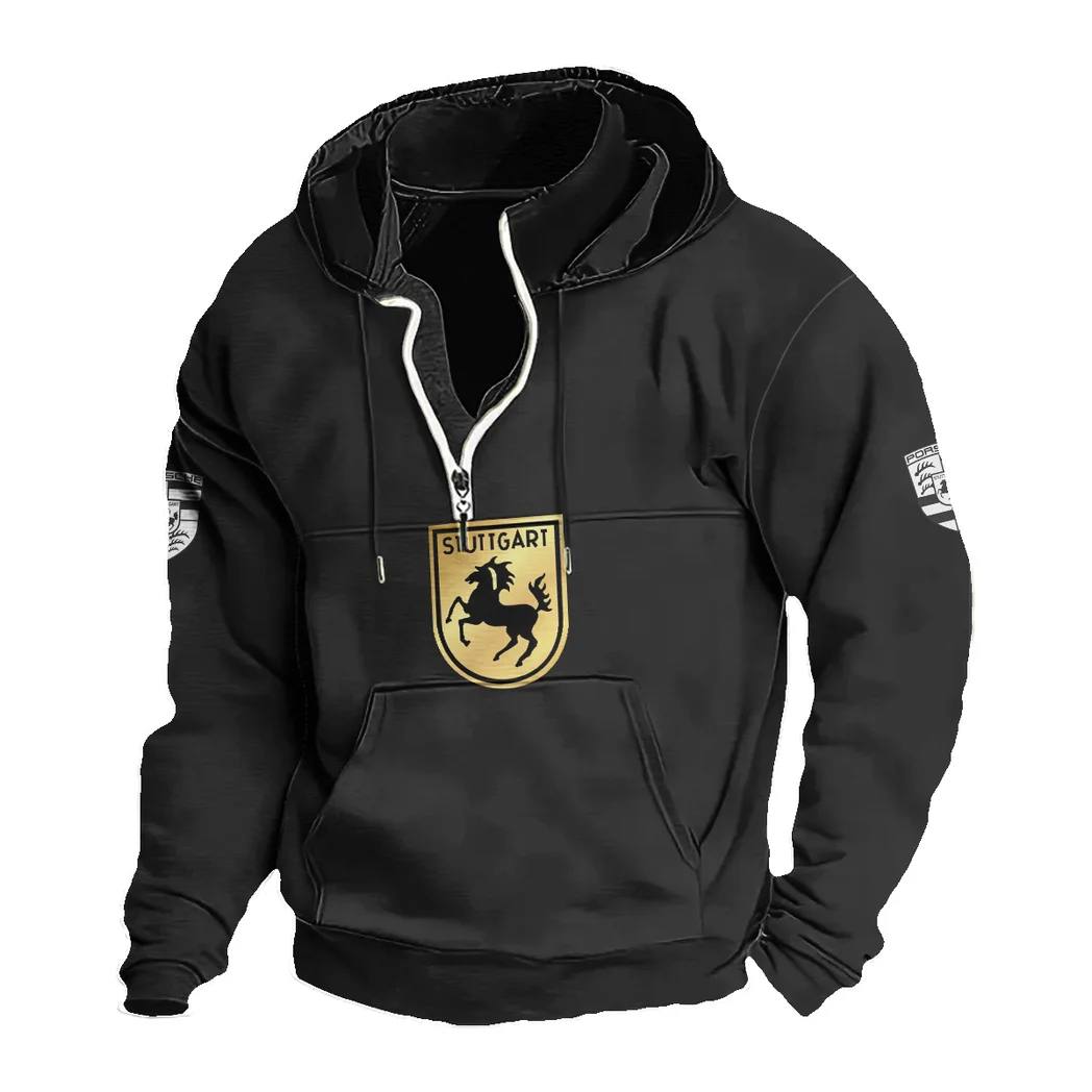 Iconic Sports Vehicle Casual Stand Up Collar Hoodie, Comfort Drive Style Hoodie HVN1397PO - Black