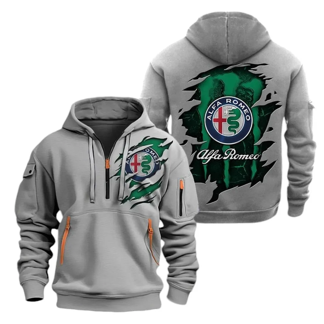 Italian Classic Hoodie Half Zipper, Fan Pride Half-Zip Hoodie CAR021 -Gray