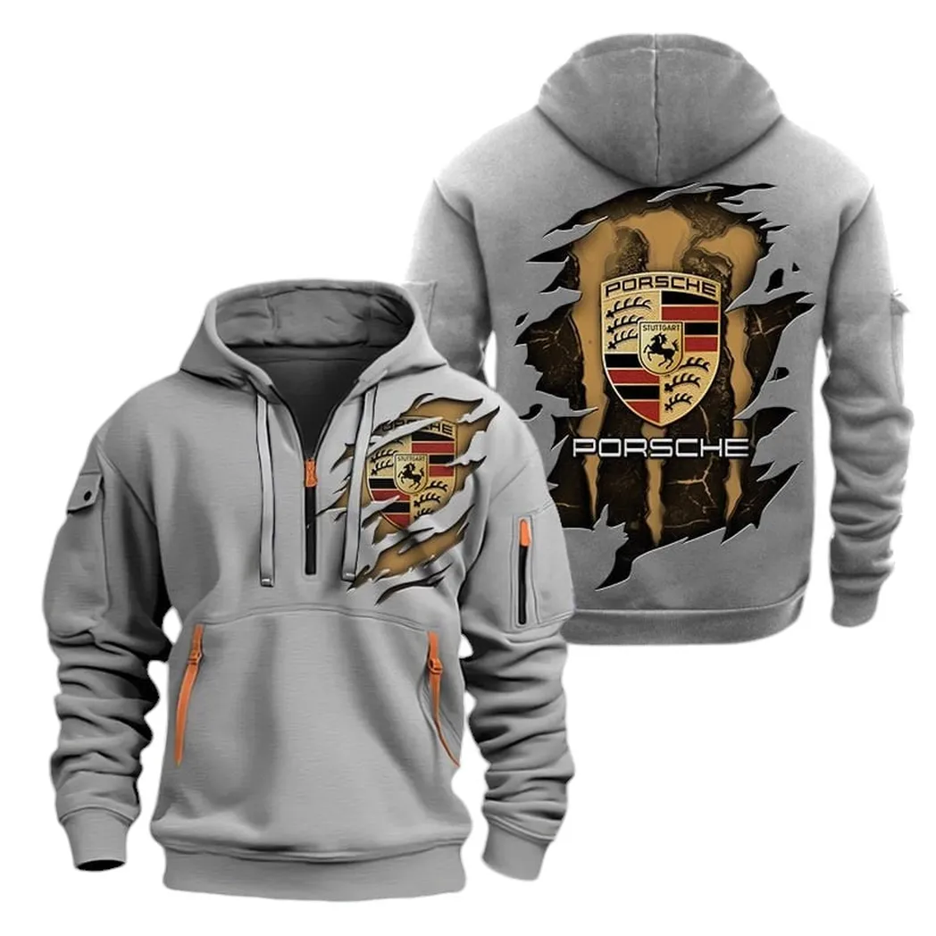 Luxury Coupe Hoodie Half Zipper, Lifestyle Fan Half-Zip Hoodie CAR021 -Gray