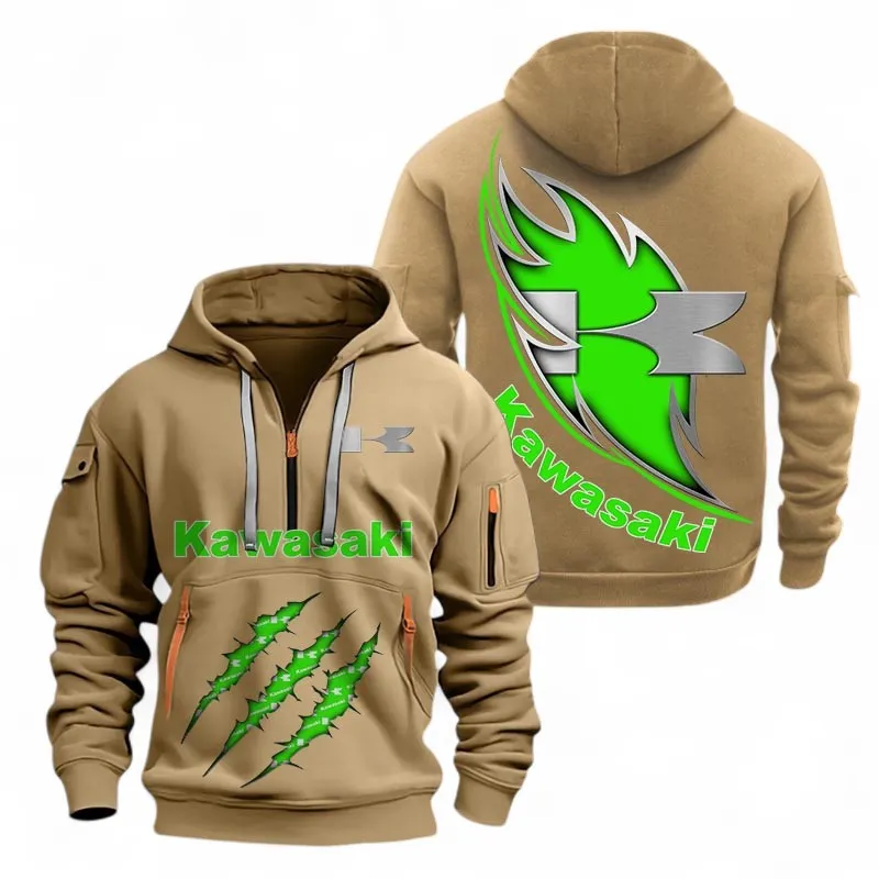 Motorcycle Hoodie Half Zipper, Bold Fan Hoodie CAR500 - Khaki