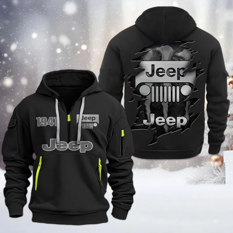 Off-Road SUV Brand Hoodie Half Zipper, Classic Sport Half-Zip Hoodie CAR198 - Black