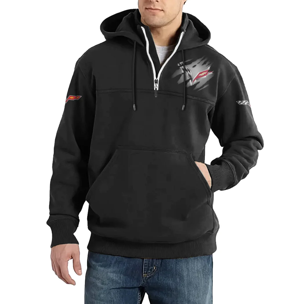 Performance Car Casual Stand Up Collar Hoodie, Ride Bold Hoodie HVN1386CO - Black