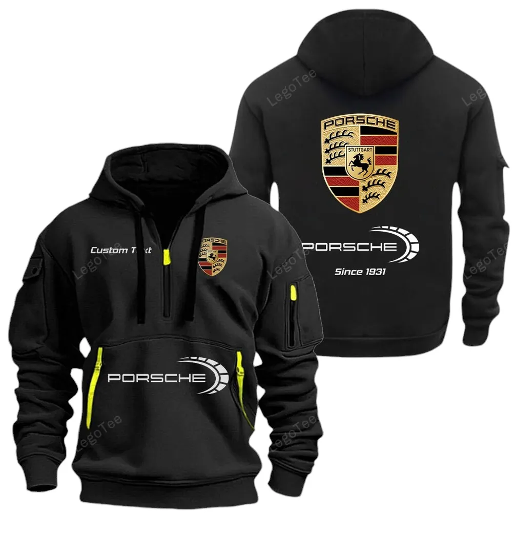 Racing-Inspired Car Hoodie Half Zipper, True Fan Hoodie CAR052 -Black