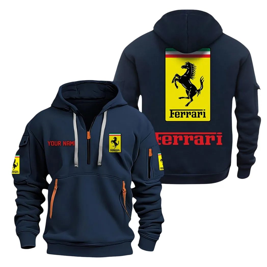 Racing-Inspired Coupe Hoodie Half Zipper, Sporty Fan Half-Zip Hoodie CAR200 - Navy