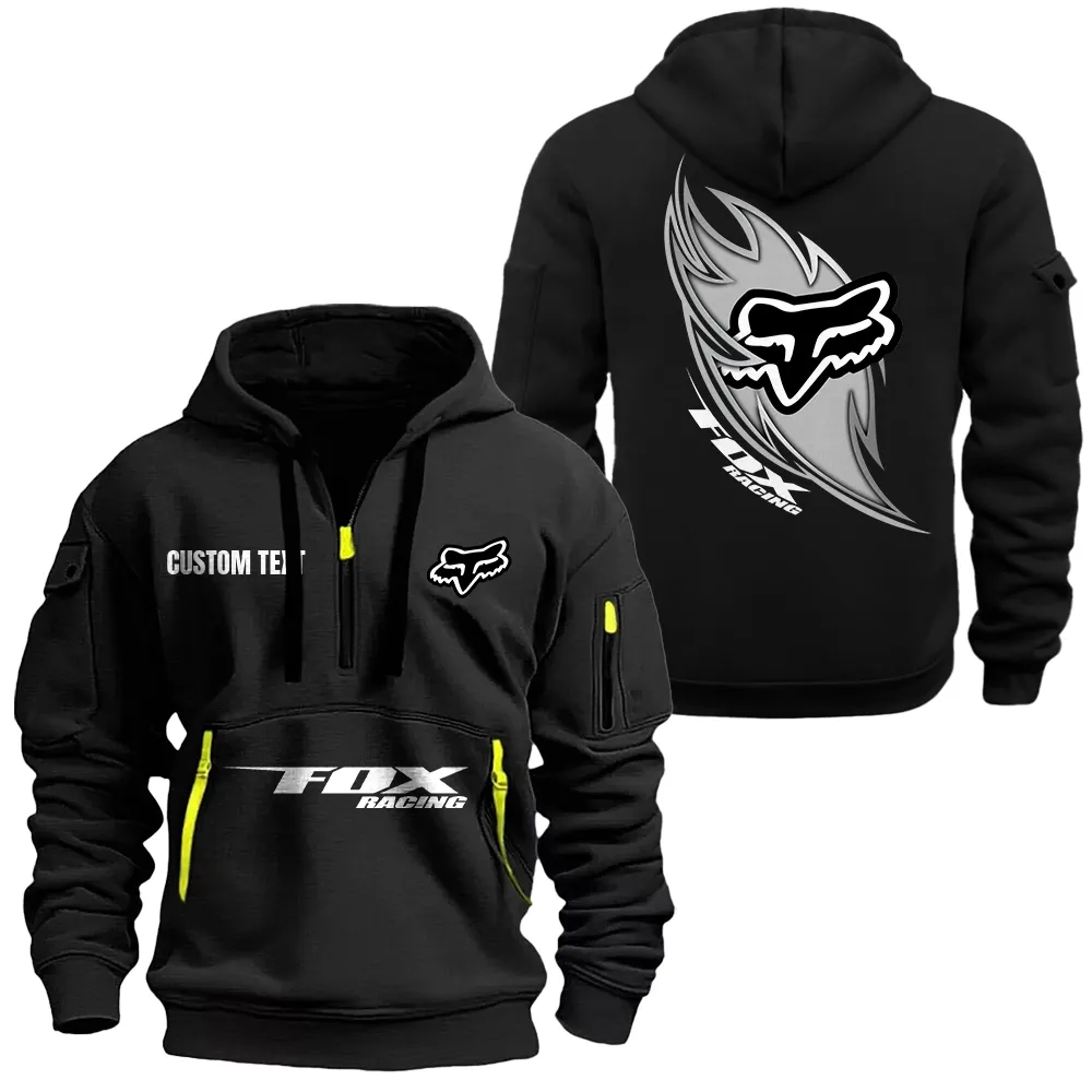 Rider Equipment Hoodie Half Zipper, Bold Fan Hoodie CAR170 - Black