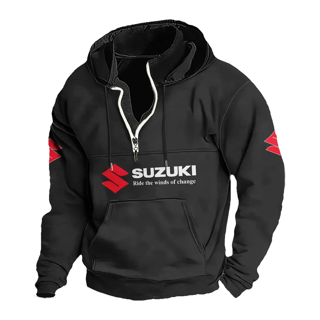 Superbike Casual Stand Up Collar Hoodie, Motorcycle Spirit Hoodie HVN1397SU - Black