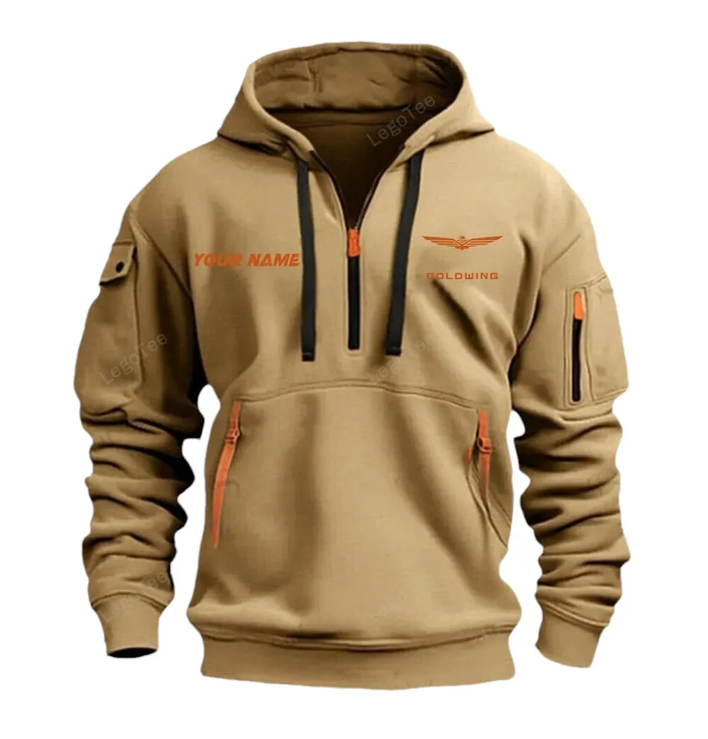 Touring Cruiser Hoodie Half Zipper, Sporty Fan Half-Zip Hoodie CAR042 -Khaki