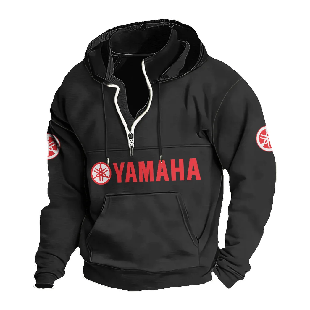 Touring Motorcycle Casual Stand Up Collar Hoodie, Rugged Road Spirit Hoodie HVN1397YA - Black