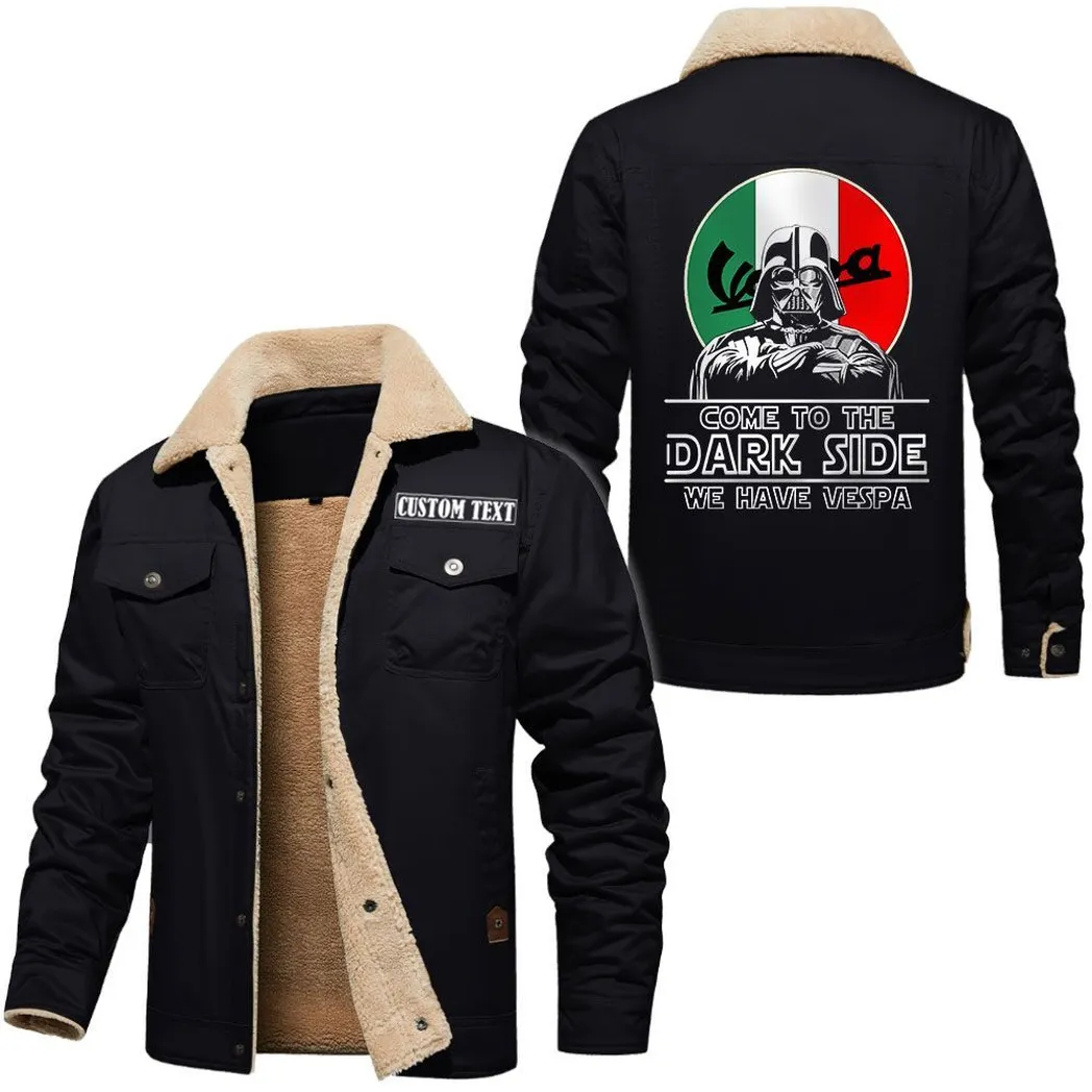 Track Motorcycle Jacket Fur Collar Fleece, Fur Collar Fleece Jacket CAR566112825770-Black