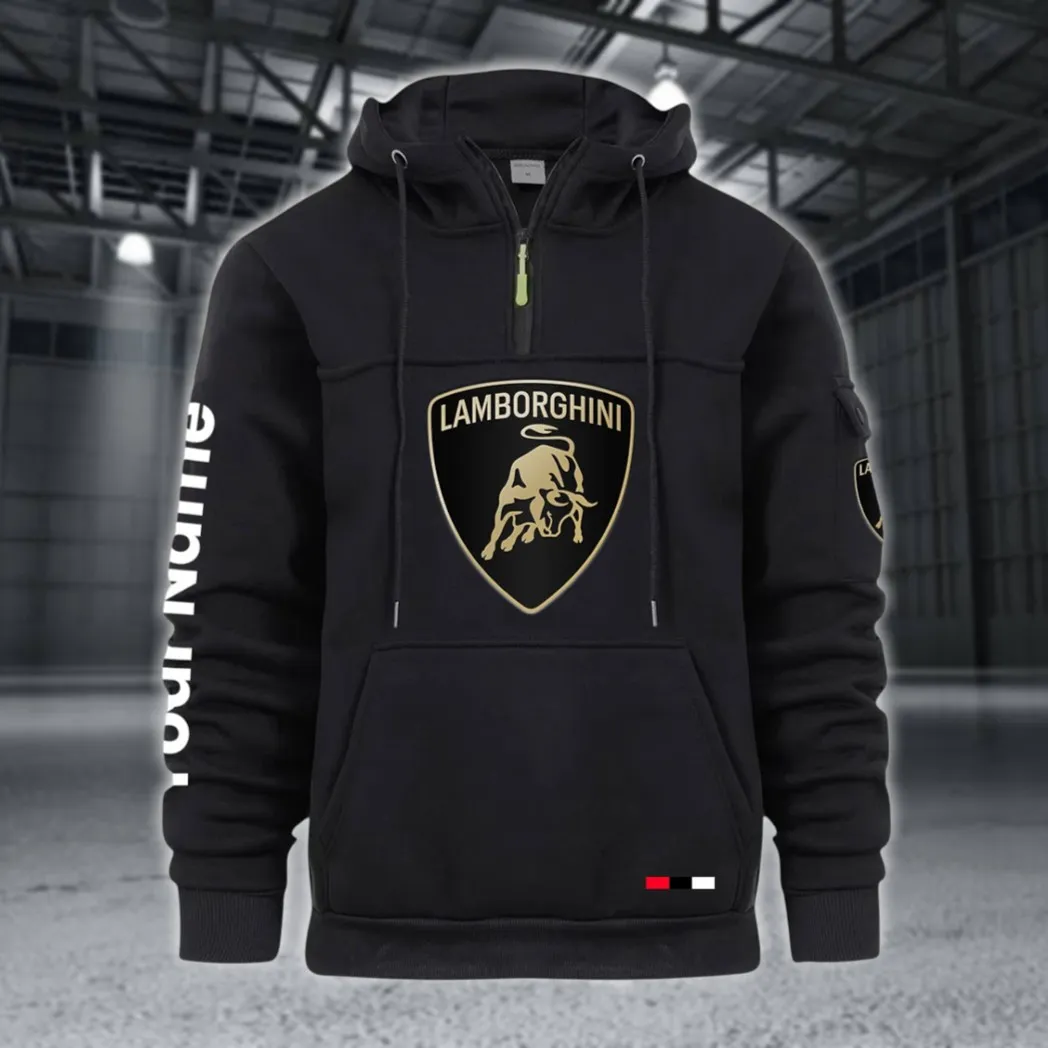 Two-Door Sports Coupe Large Pocket Hoodie, Driver's Essential Quarter-Zip CAR514 - Black