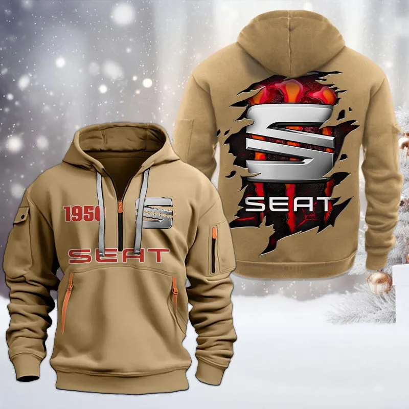 Urban Hatchback Hoodie Half Zipper, Bold Fan Hoodie CAR198 - Khaki