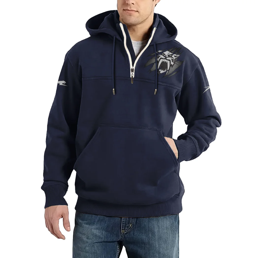 Utility Quad Casual Stand Up Collar Hoodie, Road Life Edge Hoodie HVN1386AR - Dark Blue