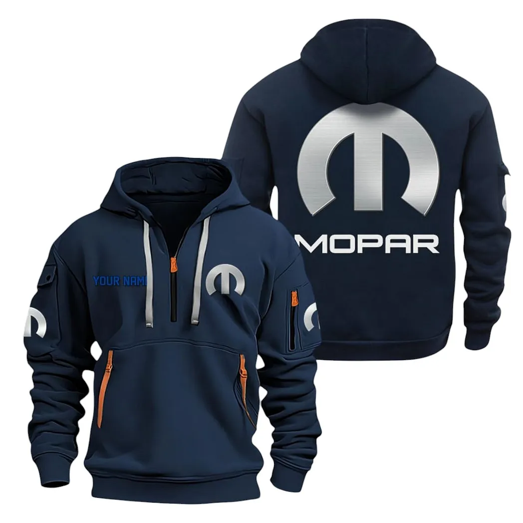 Vintage Car Tuning Hoodie Half Zipper, Supporter Style Half-Zip Hoodie CAR200 - Navy