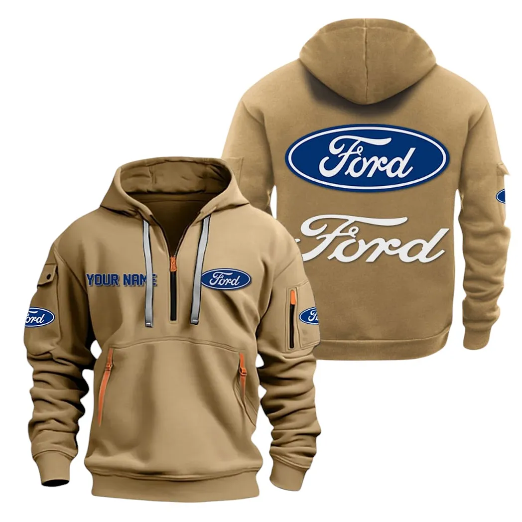 Vintage Ride Hoodie Half Zipper, True Fan Hoodie CAR200 - Khaki