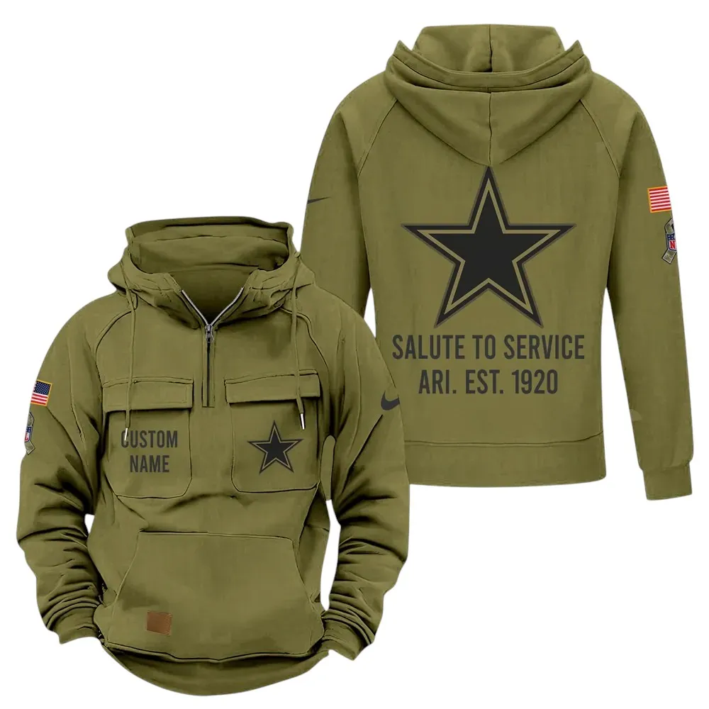 Cowboy Army Hoodie Tactical Quarter Zip, Street-Ready Fan Hoodie NFL181 - Army Green