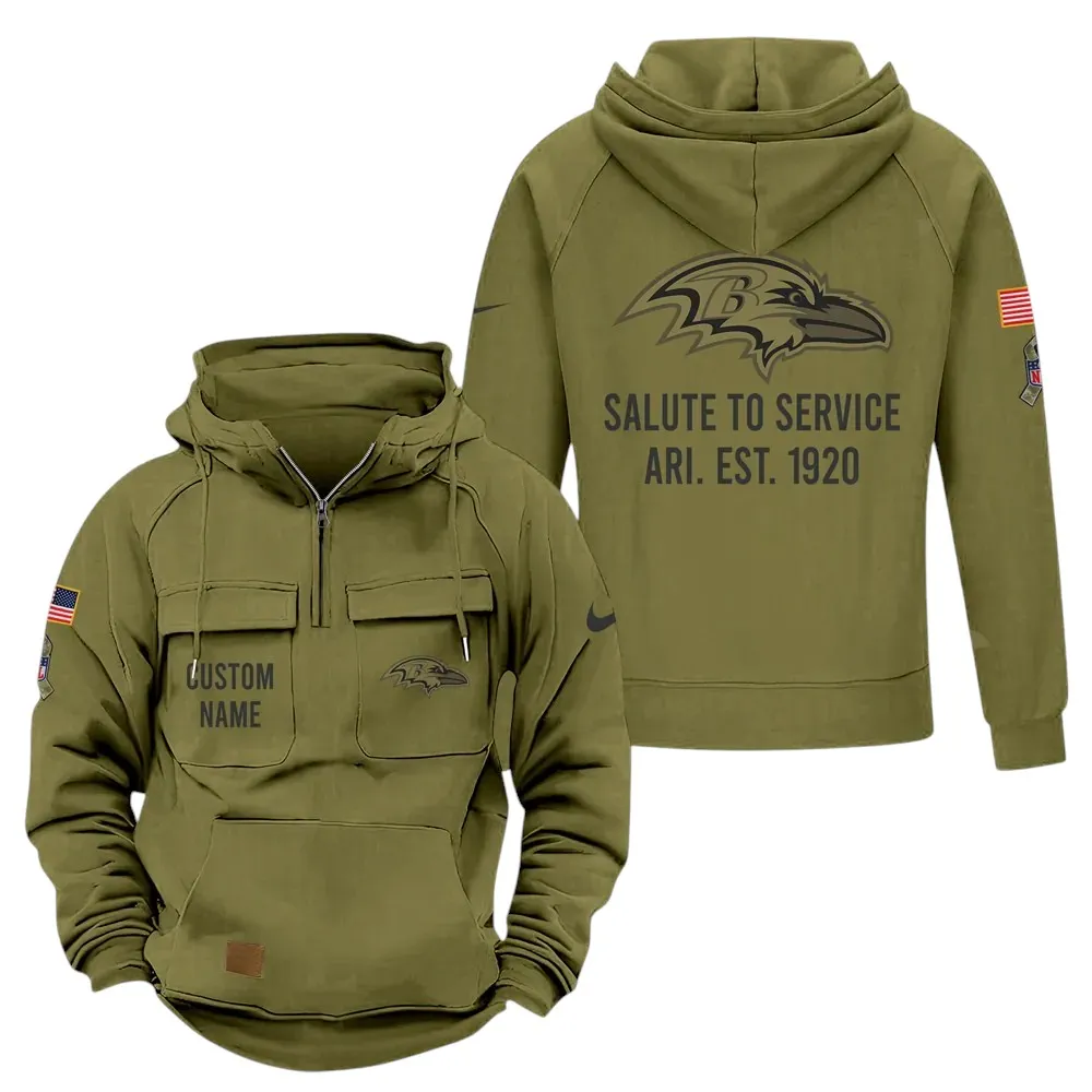Charm City Squad Hoodie Tactical Quarter Zip, Rugged Fan Quarter-Zip NFL181 - Army Green