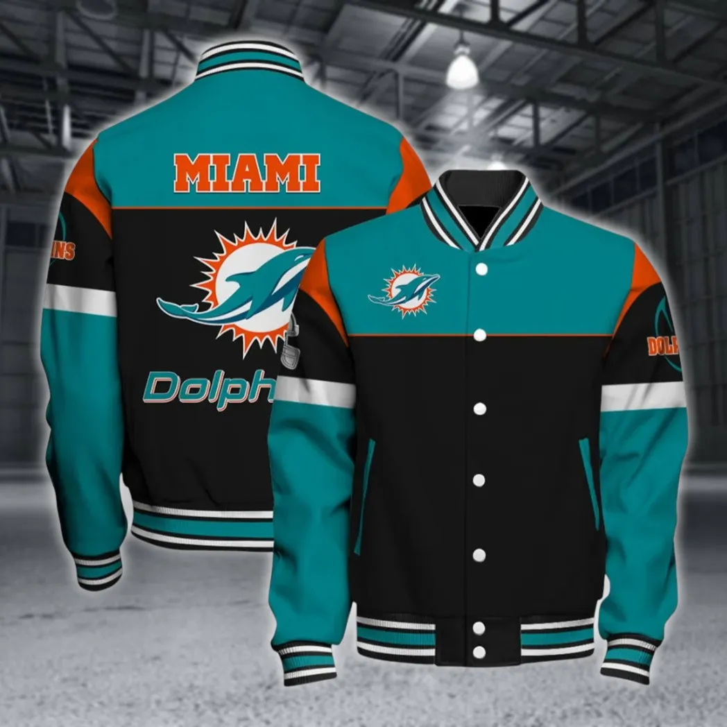 Aqua Fins Baseball Jacket, Everyday Varsity Fan Gear NFL550